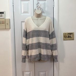 Knox Rose Womens Striped V-Neck Pullover Sweater